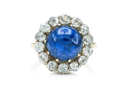 14k Yellow & White Gold Cabochon Sapphire and Diamond Ring