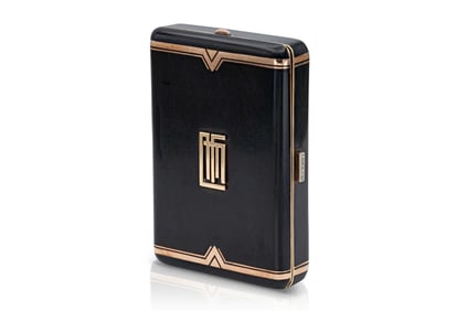 Signed Cartier 18k Gold Enamel Diamond Vanity Case