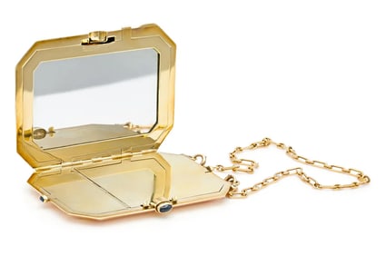 Retro 1940s Cartier Gold Compact w/ Sapphires