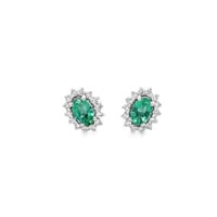 18k White Gold Emerald Diamond Earrings 2.27 grams