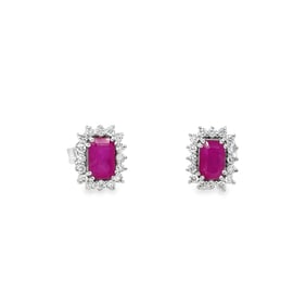 14k White Gold Ruby Diamond Earrings