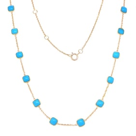 18k Yellow Gold Bezeled Turquoise Necklace