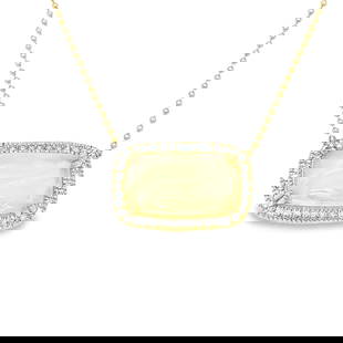 14k Yellow Gold Opal Diamond Necklace: Striking 14K yellow gold necklace featuring a luminous 3.78 carat opal accented by 0.27 carats of sparkling diamonds. Set on an 18-inch chain. - Opal approx. 3.78 carats - Diamonds approx. 0.27 carats