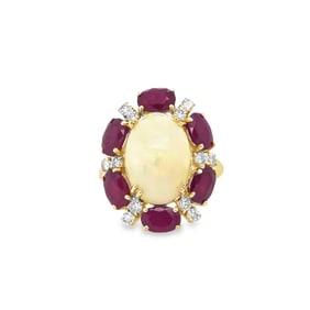 14k Yellow Gold Ruby Opal Diamond Ring