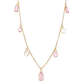 18k Gold Multi-Stone & Diamond Slice Necklace