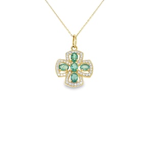 14k Yellow Gold Emerald Diamond Pendant