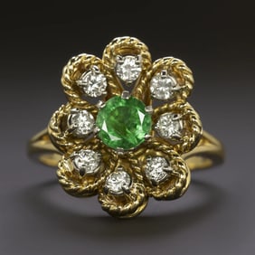 18k Yellow Gold Colombian Emerald Diamond Ring 7.55 grams