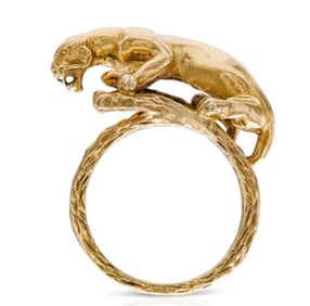 Estate 14k Yellow Gold Panther Ring 1980s