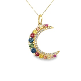 14k Yellow Gold Multi Sapphire Diamond Pendant