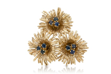 Tiffany Retro 14k Gold Sapphire Flower Brooch