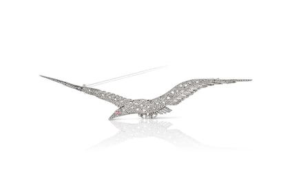 Edwardian 18k Gold Bird Brooch w/ Diamonds & Ruby