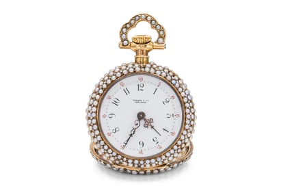 Edwardian Tiffany 18k Gold Pearl Pocket Watch