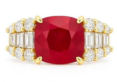 Certified Burmese 3.02ct Intense Red Ruby & 2ct Diamond 18k Gold Ring