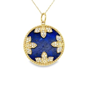 14k Yellow Gold Lapis and Diamond Pendant