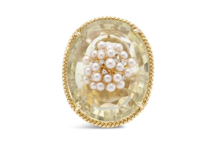 Vintage 18k Gold Citrine Pearl Diamond Ring