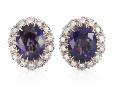 Retro 14k Amethyst Diamond Halo Earrings