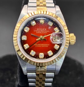 Rolex Lady-Datejust Two-Tone Red Diamond Dial Watch