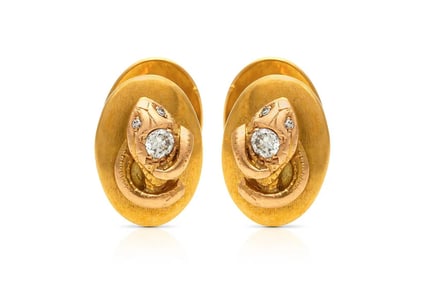 Vintage 18k Gold Diamond Snake Cufflinks