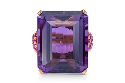 Retro 14k Gold 50ct Amethyst & 3ct Ruby Cocktail Ring