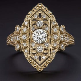 14k Yellow Gold 0.59ct Diamond Navette Cocktail Ring