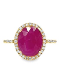 14k Yellow Gold Ruby Halo Ring 4.90ct w/ Diamonds