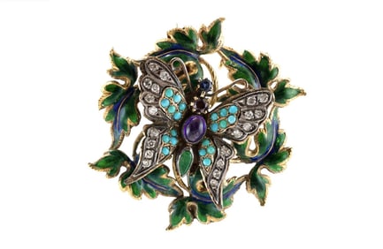 Antique 14k Gold Enamel Butterfly Brooch