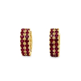 14k Yellow Gold Ruby Hoop Earrings