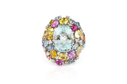Vintage 1950s Multi-Gem Aquamarine Ring