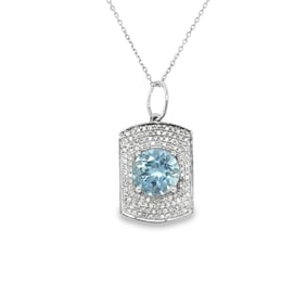 14k White Gold Aquamarine & Diamond Pendant