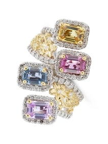 4.50 Carat Multi-Color Sapphire Ring with Diamonds