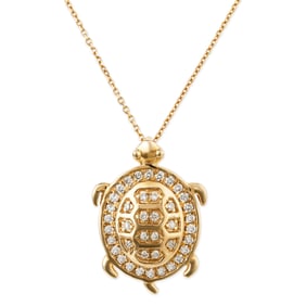 14k Yellow Gold Diamond Turtle Pendant