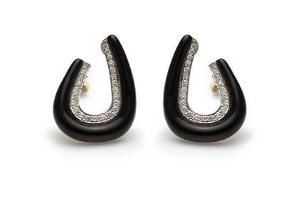 David Webb 18k Gold Diamond Enamel Earrings