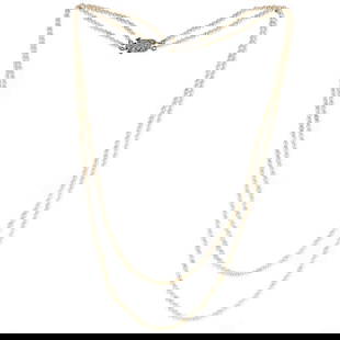 Art Deco Double Strand Natural Pearl Necklace GIA certification: Elegant Art Deco necklace featuring natural saltwater pearls - Double strand natural pearls, approx. 2.3–3.0mm (GIA certified) - Platinum clasp with delicate detailing - Measures approximately 17 in