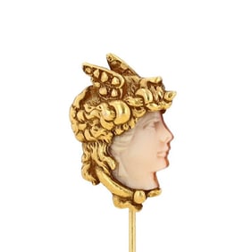 Art Nouveau 14K Gold Medusa Cameo Stick Pin