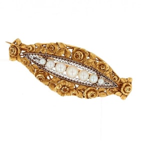 French Art Nouveau 18K Gold Natural Pearl Brooch