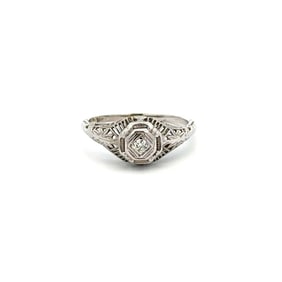 Art Deco Platinum OEC Diamond Filigree Ring 1.7 grams