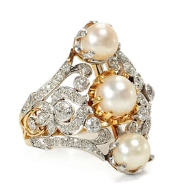 Platinum on 14K Edwardian Pearl Diamond Ring