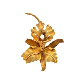 22K Yellow Gold Art Nouveau Orchid Pearl Brooch 17.2 grams