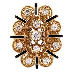 14K Yellow Gold Victorian Diamond & Enamel Ring 17.7 gram