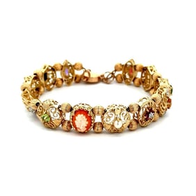 10K Yellow Gold Victorian Revival Mosaic Gemstone Bracelet 14.4g
