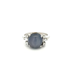 Platinum Art Deco Star Sapphire & Diamond Ring, 6.00ct Center
