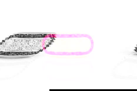 Platinum 1.20ct Diamond & Ruby French Cut Four-Stone Ring, Size 5.75, 3.3grams: Platinum 1.20ct Diamond & Ruby Four-Stone Ring • Features four Round Brilliant Cut Diamonds totaling approx. 1.20 carats • Surrounded by French Cut Rubies totaling approx. 1.20 carats •