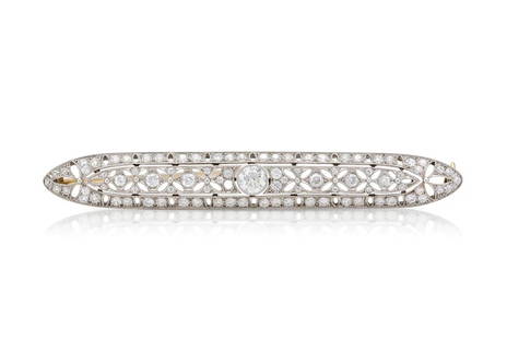 Tiffany & Co. Art Deco Platinum 5.00 Carat Diamond Bar Pin, Circa 1930s: Tiffany & Co. Antique Art Deco Platinum Bar Pin featuring approximately 5.00 carats of Old European cut Diamonds. &bull; Signed Tiffany & Co. &bull; Crafted in platinum &bull; Features Old European cu