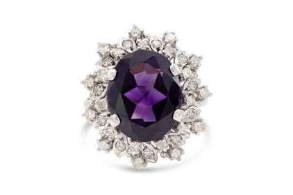 Vintage 18k White Gold Amethyst & Diamond Ring 1.50 total carat weight