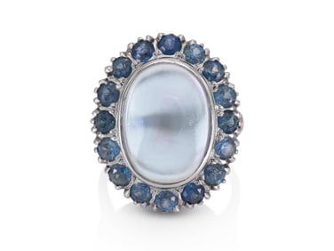 Vintage 14k Yellow Gold Moonstone & Sapphire Ring