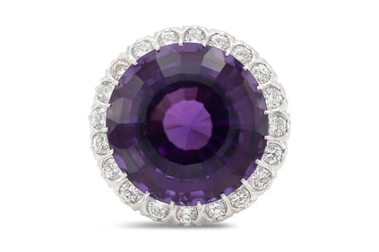 Vintage 14k Gold 20ct Amethyst & Diamond Ring