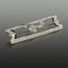 Platinum Art Deco Diamond and Onyx Brooch