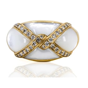 Kabana 14k Yellow Gold Mother of Pearl and Diamond Ring 8.76g