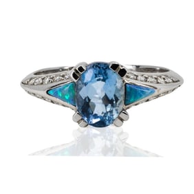 Kabana 14k White Gold Aquamarine, Opal and Diamond Ring 3.51g