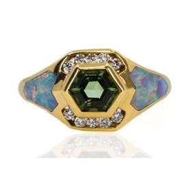 Kabana 14k Yellow Gold Tsavorite, Opal & Diamond Ring 5.55g